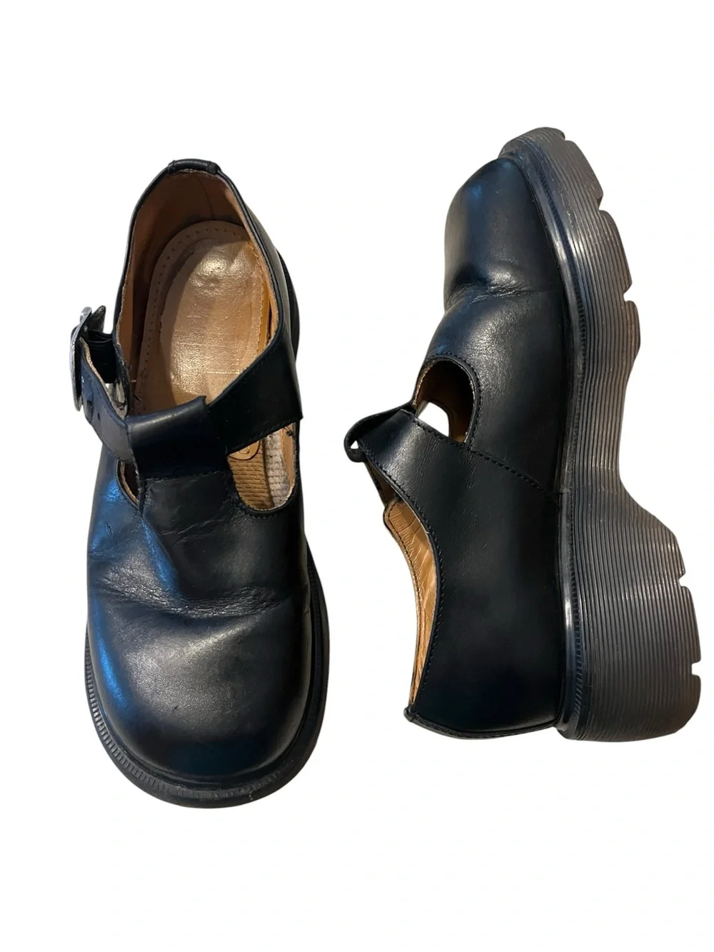 Vtg Dr. Martens MARY JANE England Black Leather Platform T-strap Buckle 8334